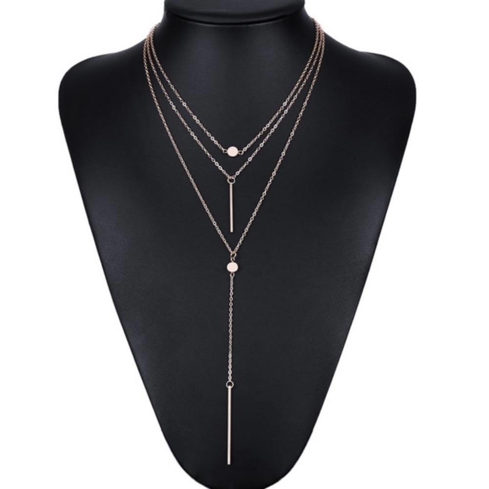 Layered Gold Bar Chain Coin Pendant Necklace - Picture 3 of 8